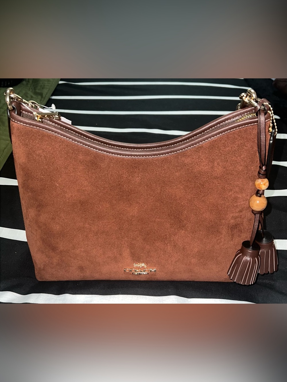 Coach Laurel Suede Shoulder Bag in Vintage Brown (Regular Size)